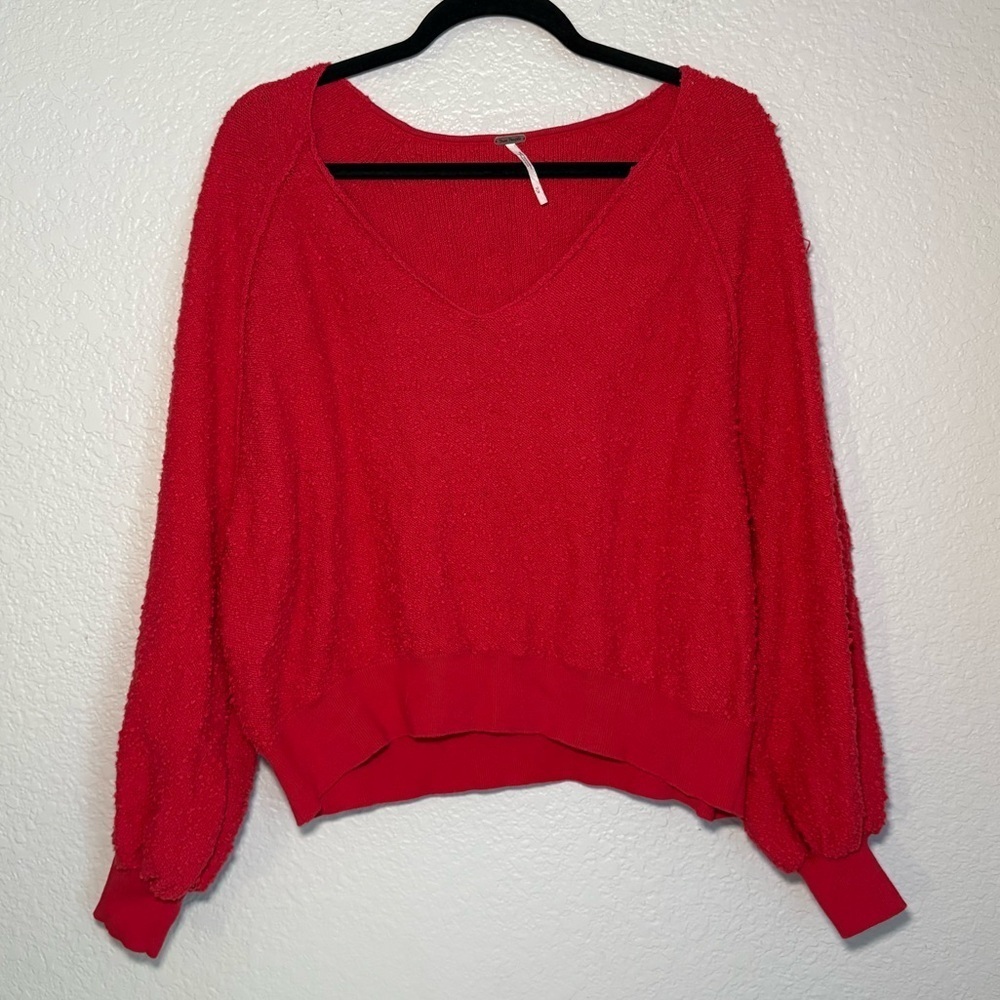 FREE PEOPLE RED POPCORN BALOON SLEEVE SWEATER SIZE MED